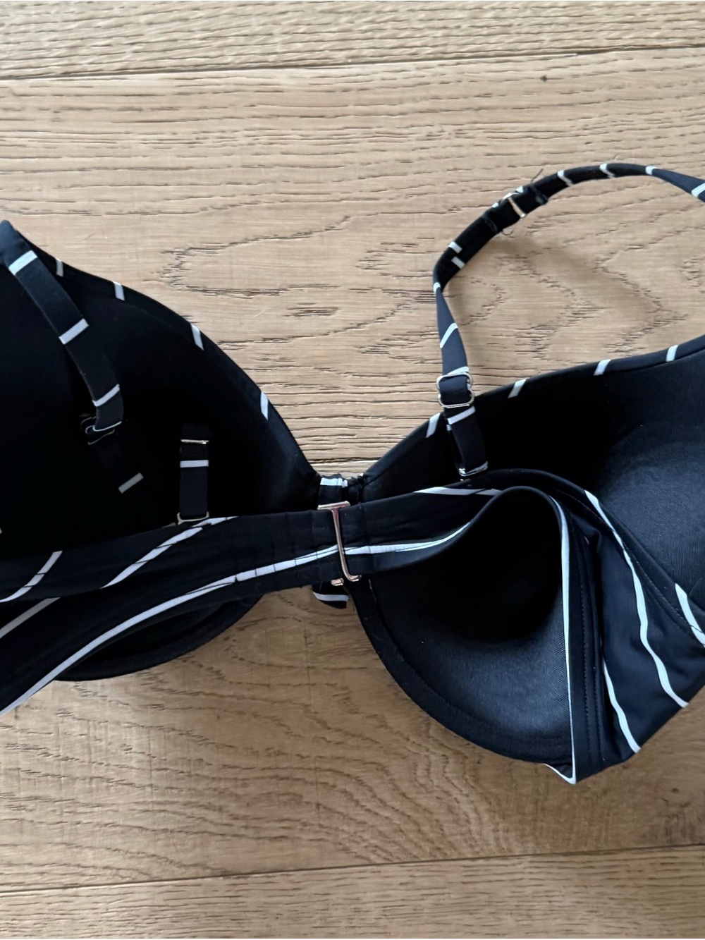 Aqua Black & White Striped Tie-Front Bikini Top - Picture 4 of 6
